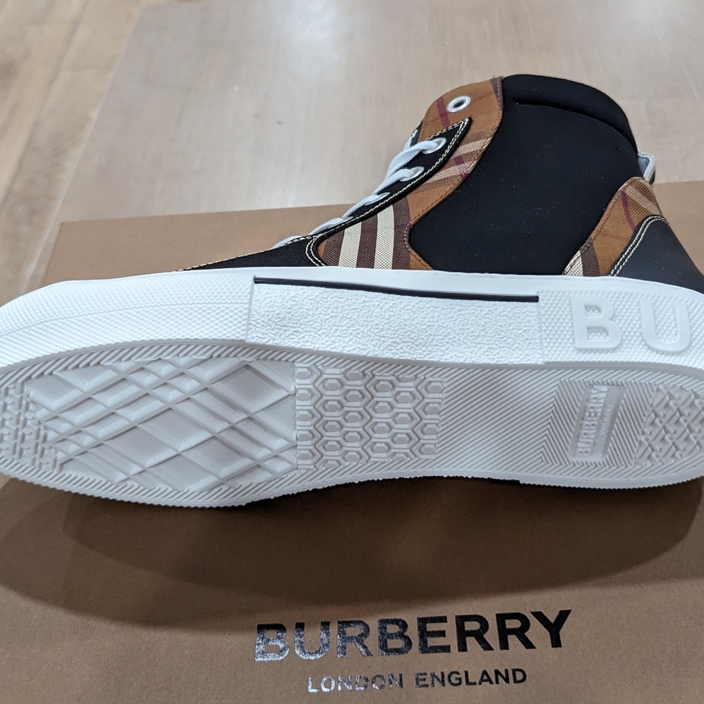 Mens Burberry Vintage Check Neoprene/Cotton High-Top Sneakers Black - Picture 7 of 8